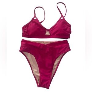 Cupshe Hot Pink Bikini Set High Cut Small Adjustable